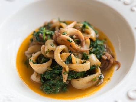 Ligurian Calamari with spinach, pine nuts & confit shallots