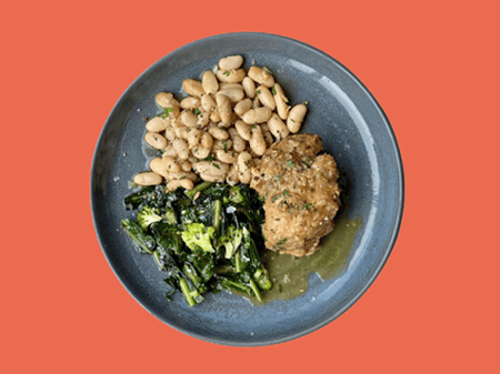 Lemony Chicken with Butter Beans, Capers & Kale