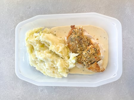 Herb crusted chicken breast, mustard sauce, colcannon mash