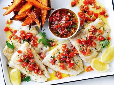 Fish with Tomato Salsa and Sweet Potato