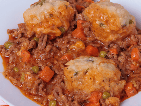 Mince and dumplings with mash