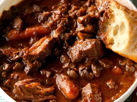 Beef Casserole with Carmelised Onions, Dark Ale and Mustard