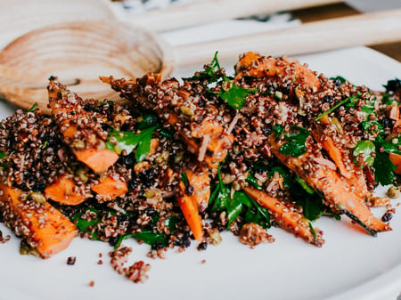 Roasted Carrot, Red Quinoa, Almond, Pepitas, Currants, Caper Dressing