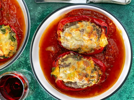 Beef stuffed peppers, brown rice, tomato & basil sugo, mozzarella cheese