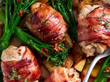 Bacon wrapped honey chilli chicken