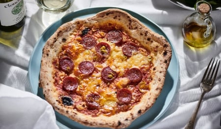 pizza | pepperoni with pickled chilli & scamorza