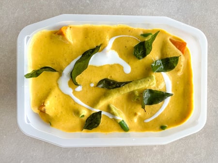 Sri Lankan yellow fish curry with green beans, sweet potatoes
