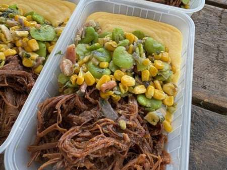 Pulled Beef with Polenta and Vegetables