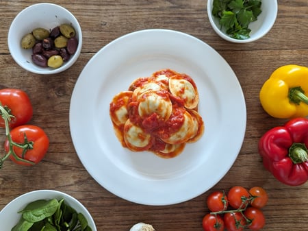 Spinach & Dodoni Feta Ravioli with Napolitana Sauce