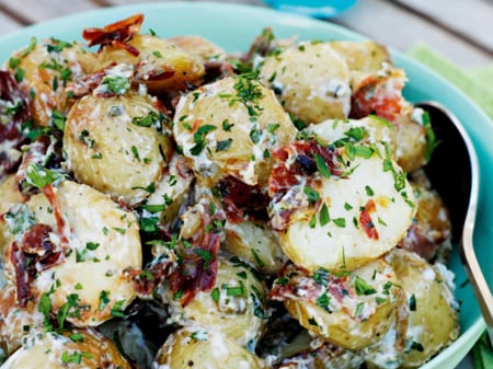 Double Cooked Chat Potato Salad with Sour Cream and Chive Dressing