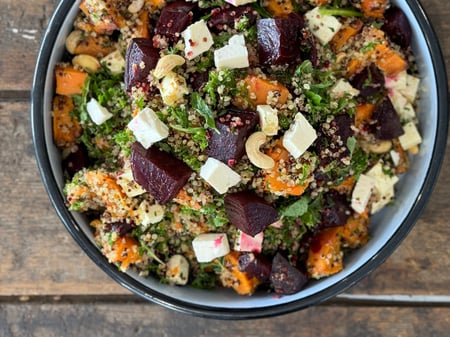 Beetroot, sweet potato & quinoa salad