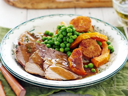 Roast Lamb Served with Mixed Roast Vege