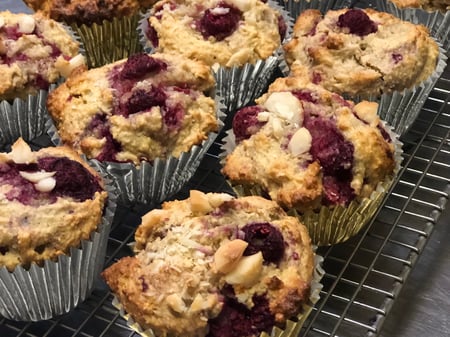 Raspberry, Coconut & Macadamia Muffins