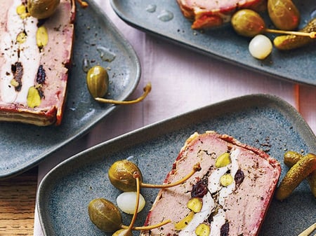 Duck & pistachio terrine, rhubarb compote