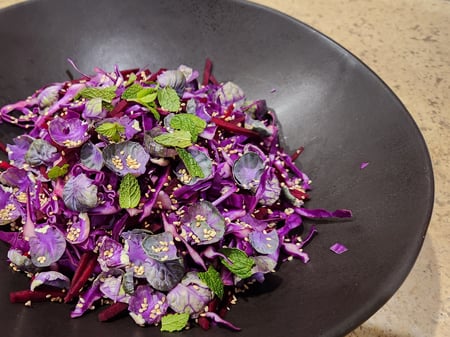 Red cabbage and beetroot with a ginger sesame dressing