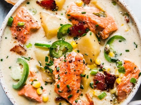 Smoked Ocean trout chowder with creamy chipotle and fresh dill