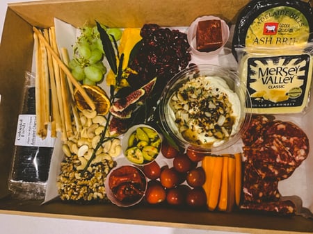 Grazing Box - selection of cheeses, dips, fruit, nuts and more