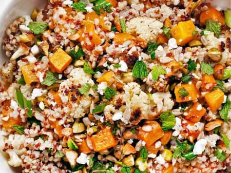 Roasted Cauliflower, Butternut Pumpkin salad with quinoa
