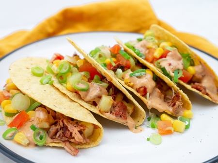 Mexican salsa jackfruit and potato soft shell tacos