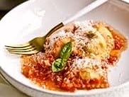 Handmade Asparagus & Ricotta Ravioli with Sugo