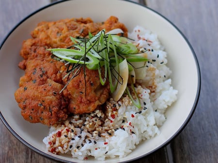 Japanese Fried Chicken, Togarashi, Pickles and Rice