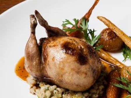 Boned Quail Roast with currant and pine nut stuffing.