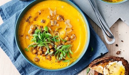 Carrot and Ginger Soup with Roasted Chickpeas - FROZEN DOWN