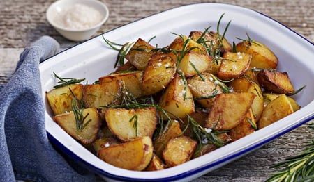 Chat Potatoes w Garlic & Rosemary Salt