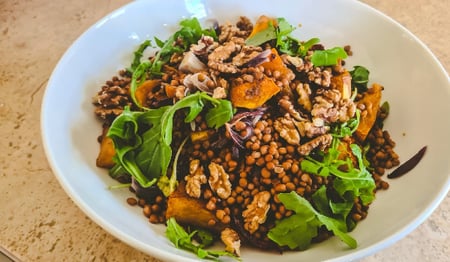 Roast Pumpkin and Lentil Salad with Spiced Honey Dressing