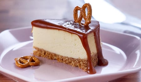 Salted Pretzel and Caramel Cheesecake with Salted Caramel Sauce
