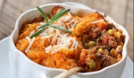 Shepherds Pie With A Cheesy Sweet Potato Top