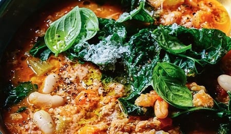 Minestrone Soup with Italian Sausage and Basil