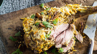 Lamb shoulder marinated and slow roasted with yoghurt, lemon and turmeric