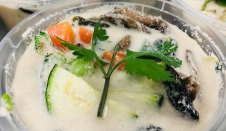 Vegan Tom Kha Thai Coconut Creamy Soup with Rice Noodles