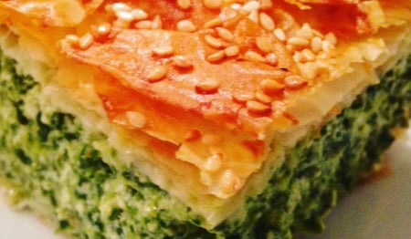 SPINACH, FETA & FILO PIE WITH PINE NUTS