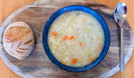 Comforting chicken, oat and vegetable soup (GF*, DF)