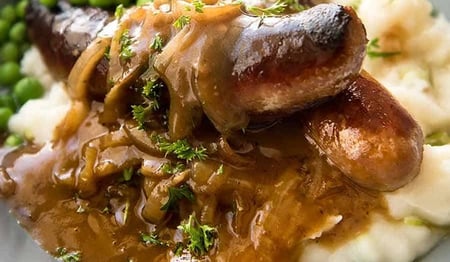 Bangers and Mash with Onion Gravy