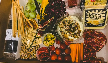 Grazing Box - selection of cheeses, dips, fruit, nuts and more