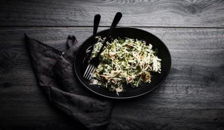 shaved cabbage, pea, chilli dill & parmesan, buttermilk dressing