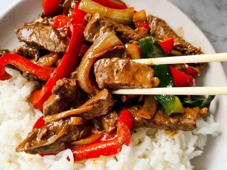 Beef & Black Bean Stir-Fry With Steamed Rice