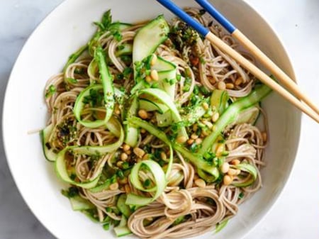 Snow pea and Zucchini Ribbons with Soba Noodles