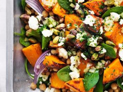 Pesto pasta salad with roast pumpkin and feta