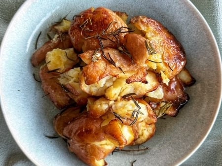 Duck fat smashed potatoes