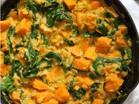 Pumpkin and Spinach Red Lentil Dhal