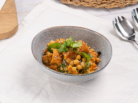 Sri Lankan sweet potato and chick pea curry, with ginger and coconut