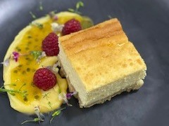 New York Baked Cheesecake with lemon and passionfruit curd