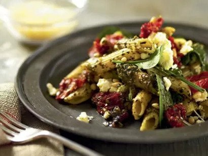 Pesto Pasta, Sundried Tomatoes, Olives, Feta, Roasted Red Peppers