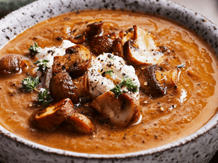 Smoky Mushroom Soup with Garlic Labne