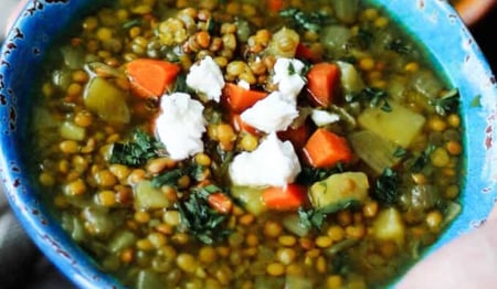 Greek Lentil Soup (Fakes Soupa) with Feta