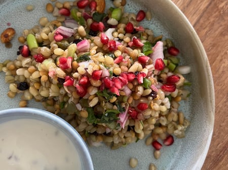 Cypriot Grain Salad with Pomegranate & Yoghurt dressing